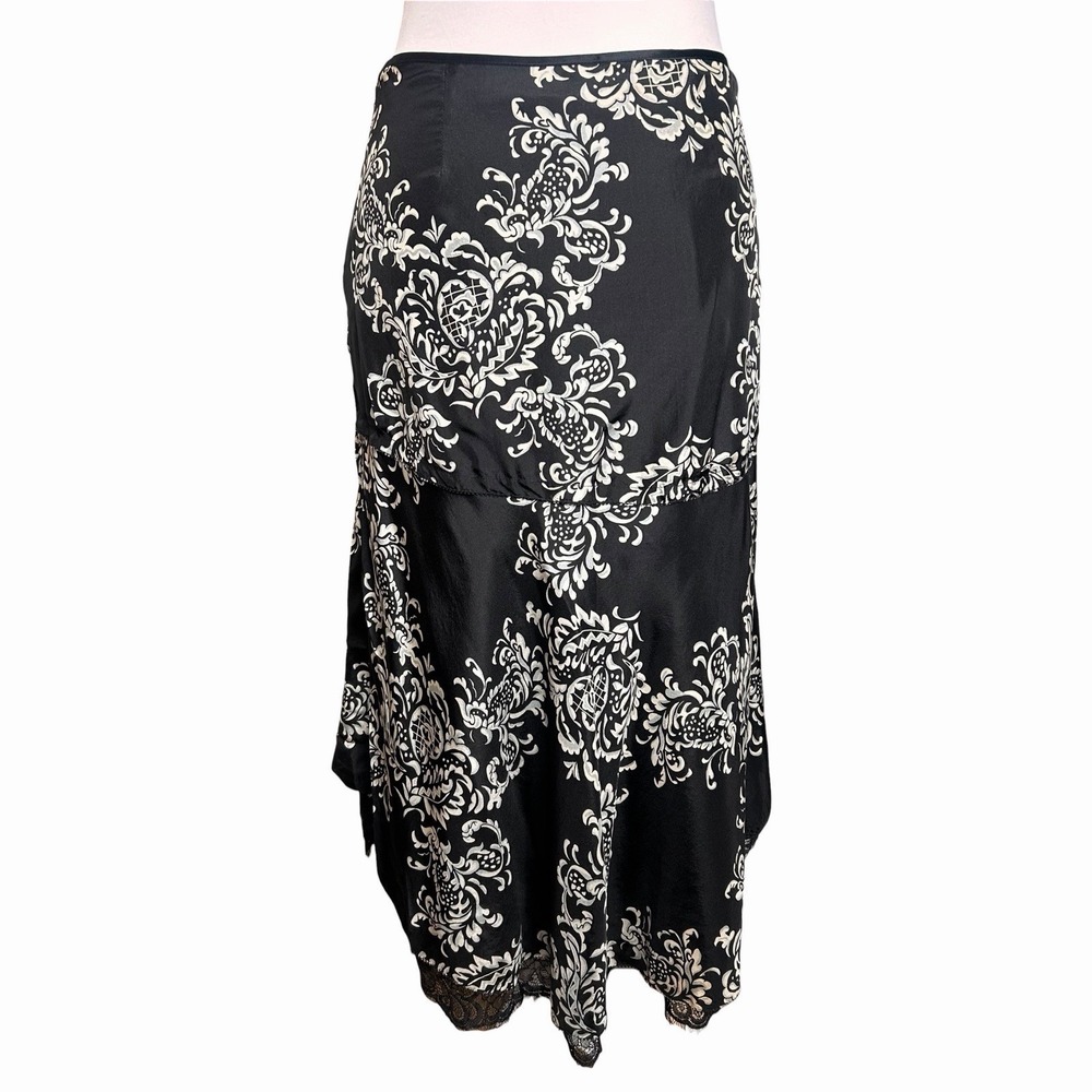 White House Black Market Silk Skirt 2 Black Ivory Baroque Floral WHBM Gothic - Picture 4 of 14